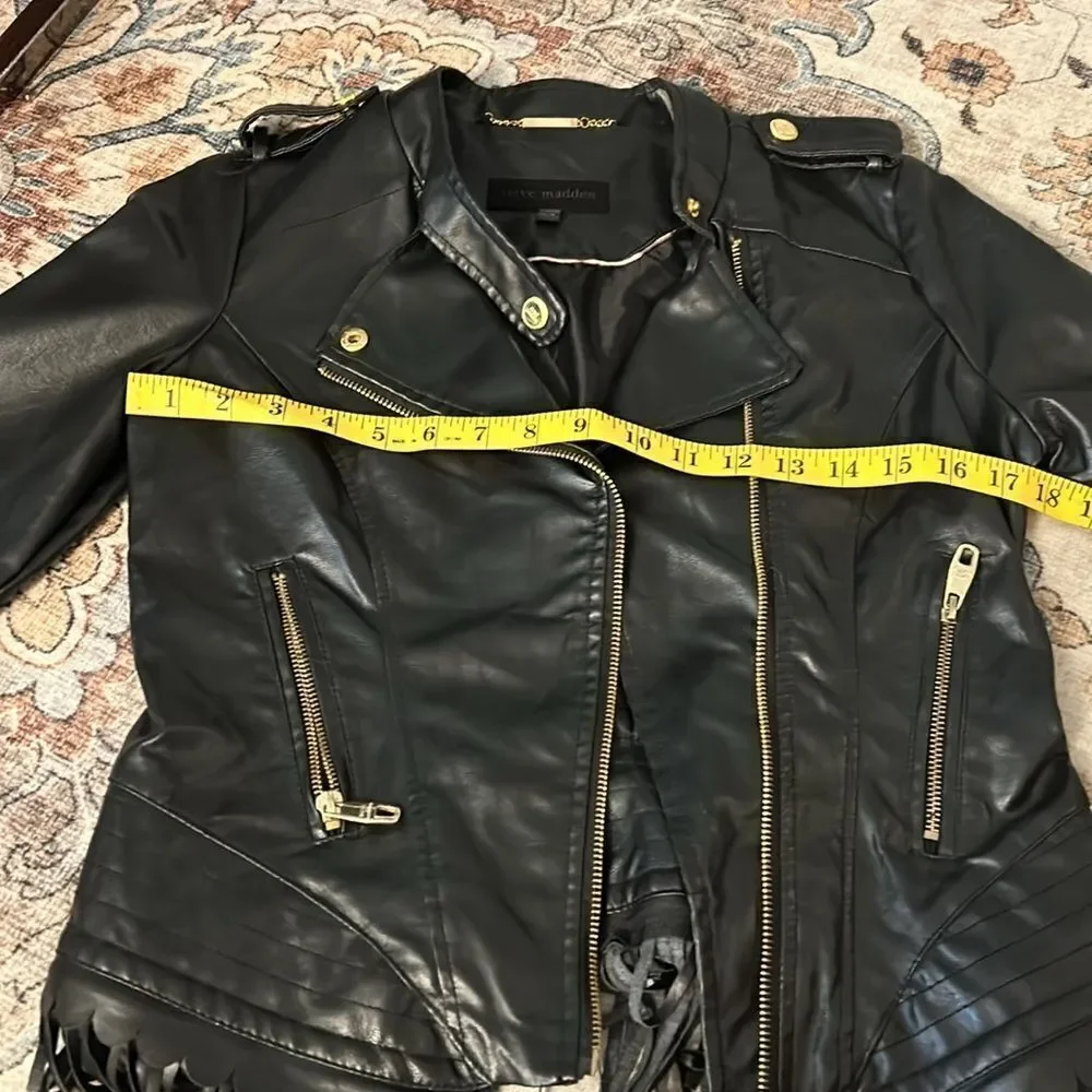 Steve madden faux leather motorcycle Fringe jacket